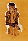 Portrait of Eduard Kismack with Raised Left Hand by Egon Schiele
